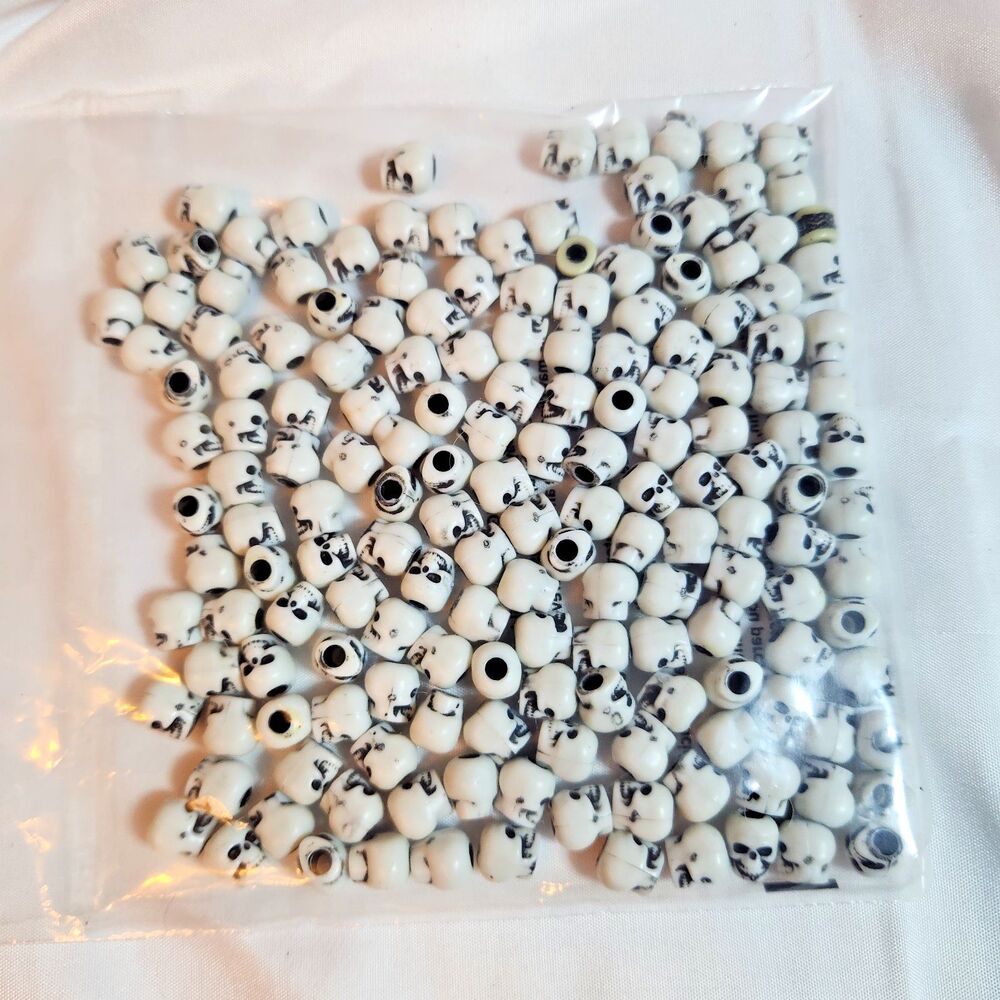 170 Mini Skull Beads Black White Halloween Jewelry Making Craft Beads Lot